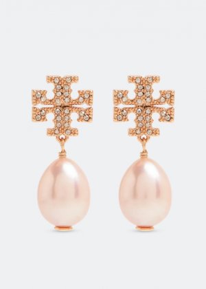 Серьги TORY BURCH Kira pavé pearl drop earrings, розовый