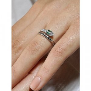 Перстень разъемное змейка, серебро, 925 проба, родирование, фианит, размер 18, серебряный, зеленый SKAZKA Natali Romanovoi. Цвет: серебристый/зеленый/белый