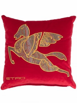 Бархатная подушка с вышивкой Pegaso ETRO HOME. Цвет: красный