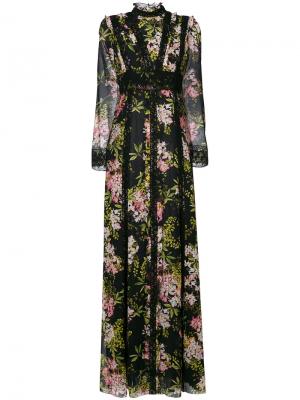 Полупрозрачное длинное платье с цветочным принтом Giambattista Valli. Цвет: чёрный
