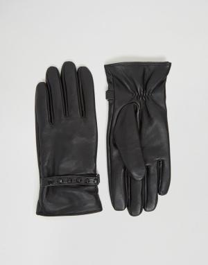Черные кожаные перчатки с заклепками ASOS. Цвет: черный