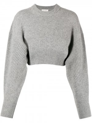 Укороченный шерстяной джемпер с круглым вырезом Alexander McQueen. Цвет: серый