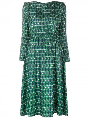 Расклешенное платье миди с геометрическим принтом Chinti and Parker. Цвет: зеленый