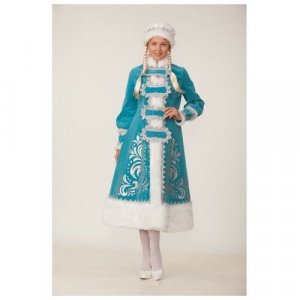 Карнавальный костюм «Снегурочка», шуба с аппликацией, шапка, парик косами, р. 44-48 Батик. Цвет: голубой/белый