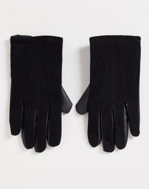 Черные перчатки из искусственной кожи и натуральной замши -Черный цвет ASOS DESIGN