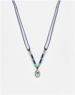 Синее ожерелье с бусинами и подвеской-пальмой -Голубой Classics 77