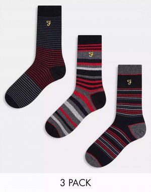 3 пары классических носков в черно-серую полоску Farah