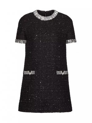 Короткое твидовое платье с вышивкой Glaze , цвет black silver Valentino Garavani