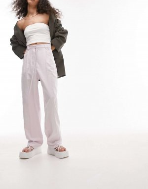 Сиреневые зауженные брюки из смесового льна Topshop. Цвет: фиолетовый