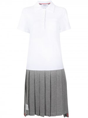 Платье с воротником поло и плиссированной юбкой Thom Browne. Цвет: белый