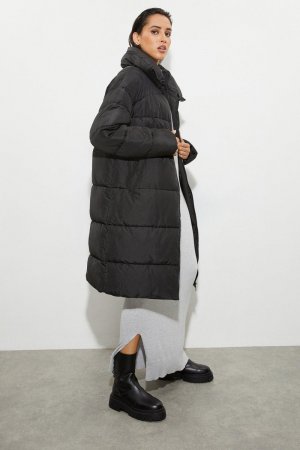 Длинное пальто с высоким пухом, черный Dorothy Perkins