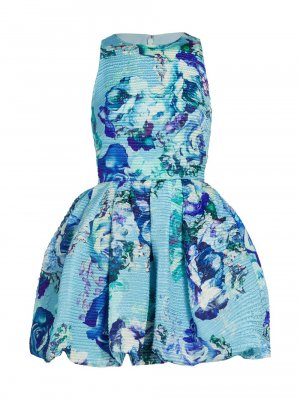 Жаккардовое платье с цветочным принтом , синий Monique Lhuillier