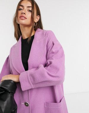 Длинное пальто лавандового цвета с присборенными рукавами -Фиолетовый цвет Palones