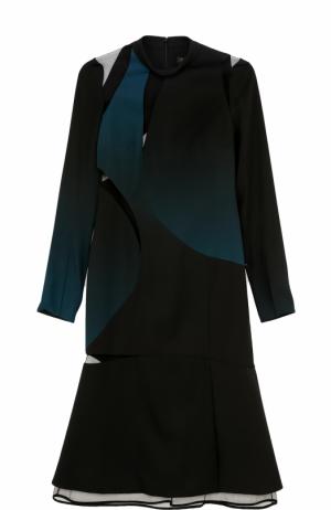 Платье-миди с длинным рукавом и прозрачными вставками Versace. Цвет: бирюзовый