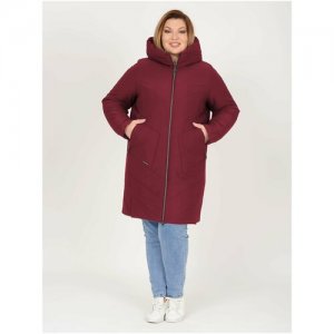 Пальто женское зимнее кармельстиль стеганное больших размеров Karmel Style. Цвет: красный