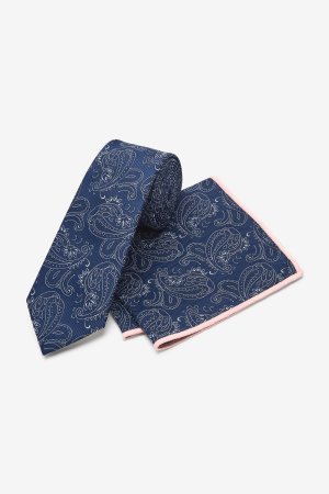 Комплект из нагрудного платка с галстуком и значка на лацкане пиджака , синий Next