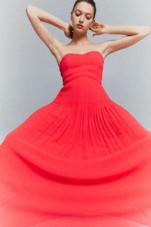 Длинное платье-бандо , горячий коралл H&M