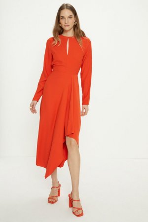 Платье миди с юбкой-водопадом Petite Premium , оранжевый Oasis