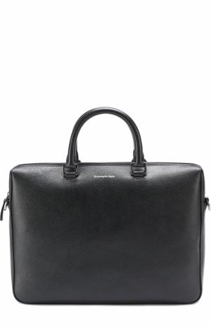 Кожаная сумка для ноутбука с внешним карманом Ermenegildo Zegna. Цвет: черный