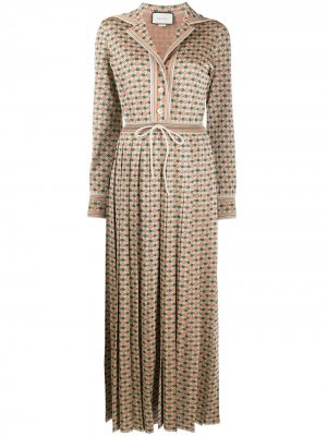 Длинное платье из ткани ламе с логотипом Square G Gucci. Цвет: коричневый