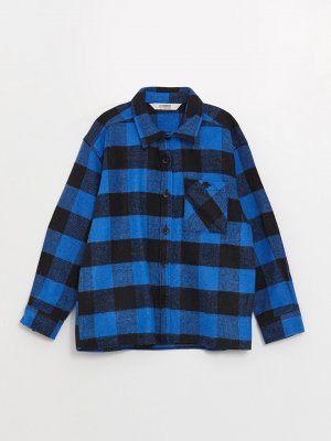 Удобная куртка-рубашка в клетку для мальчика , темно-синий плед LCW Kids