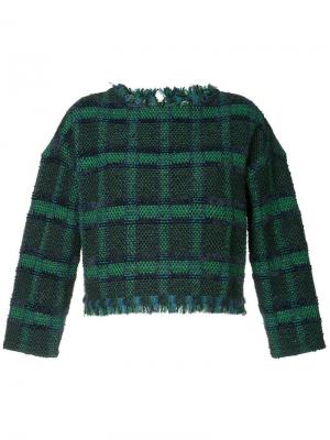 Твидовый свитер с узором тартан COOHEM. Цвет: синий