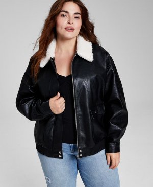 Женская модная куртка больших размеров из искусственной кожи с флисовой отделкой , черный And Now This