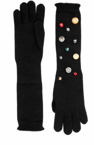 Удлиненные шерстяные перчатки с декором Dolce & Gabbana. Цвет: черный