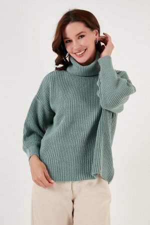 Вязаный свитер с высоким воротником 4616001 Lela, пастельный зеленый LELA