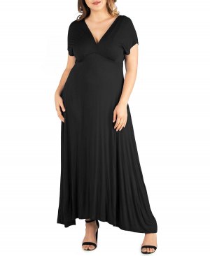 Платье макси с V-образным вырезом и завышенной талией больших размеров, черный 24Seven Comfort Apparel