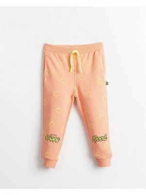 Спортивные штаны для маленьких девочек с принтом и эластичной резинкой на талии , лосось Mışıl Kids
