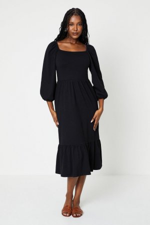 Черное ярусное платье-миди с квадратным вырезом , черный Dorothy Perkins