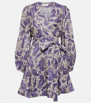 Льняное мини-платье с запахом пейсли ZIMMERMANN, фиолетовый Zimmermann