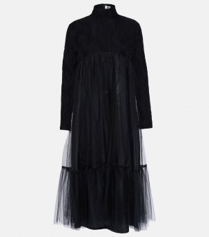 Платье миди из смесовой шерсти и тюля , черный Noir Kei Ninomiya