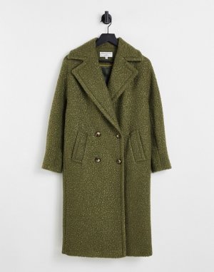 Шалфейно-зеленое двубортное пальто из букле -Коричневый цвет Helene Berman
