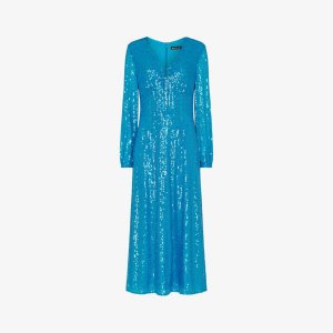 Платье миди из эластичного переработанного полиэстера, украшенное пайетками и каплевидной деталью , синий Whistles