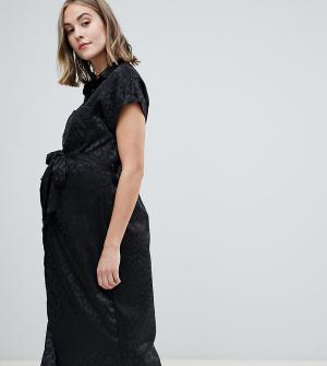 Черное платье-рубашка миди со звериным принтом New Look Maternity. Цвет: черный