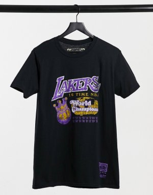 Черная футболка с принтом LA Lakers 16х World Champions NBA-Черный Mitchell & Ness