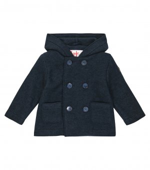 Детское двубортное пальто с капюшоном Il Gufo, синий Gufo