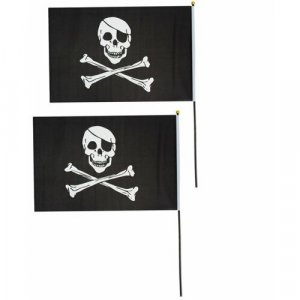 Флаг пиратский черный Веселый Роджер пират с повязкой, 14*21 см (Набор 2 шт.) Happy Pirate. Цвет: черный