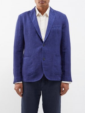 Льняной пиджак с накладными карманами , синий 120% Lino