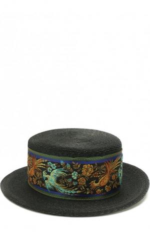 Соломенная шляпа с лентой и вышивкой Philip Treacy. Цвет: черный