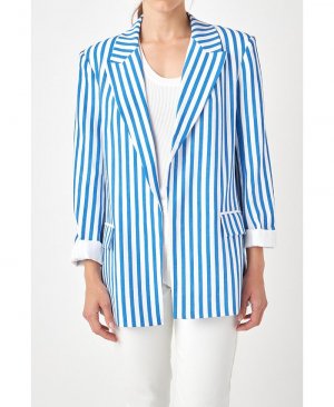 Женский полосатый пиджак с карманами , синий English Factory