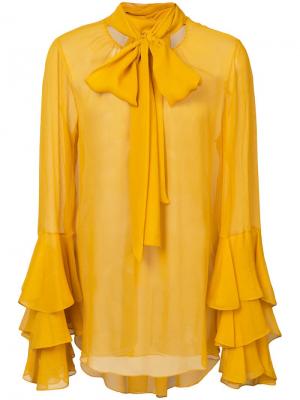 Блузка с завязками на шее и оборчатыми манжетами Prabal Gurung. Цвет: желтый
