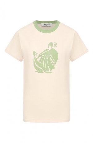 Хлопковая футболка Lanvin. Цвет: бежевый