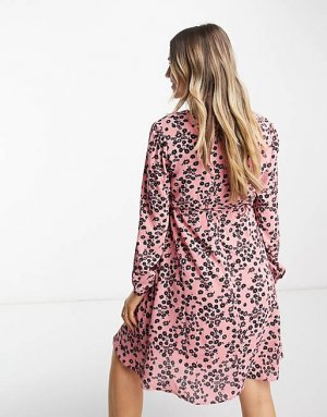Розовое мини-платье с длинными рукавами и v-образным вырезом для беременных Glamorous