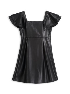 Платье из искусственной кожи для девочек с развевающимися рукавами, черный Zac Posen
