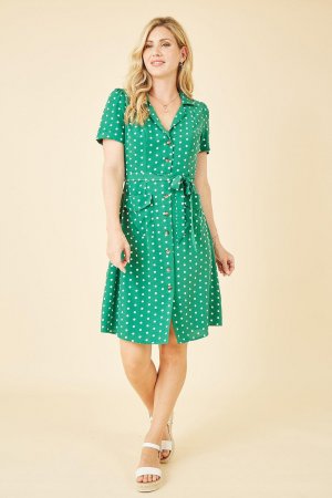 Платье-рубашка в зеленое пятно стиле ретро , зеленый Yumi