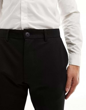 Черные классические брюки из джерси приталенного кроя Premium Jack & Jones. Цвет: черный