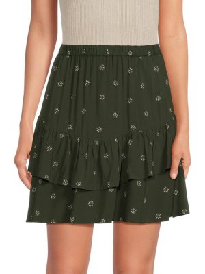 Многоярусная мини-юбка с цветочным принтом , цвет Dark Forest Green Madewell